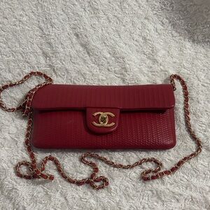 CHANEL Red Clutch with Gold Accents